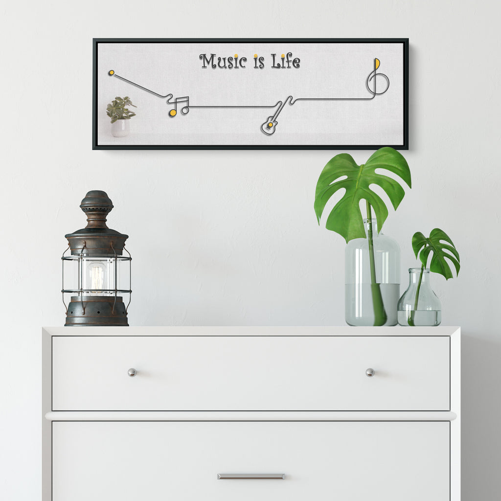 Music Is Life - Framed Canvas Panorama